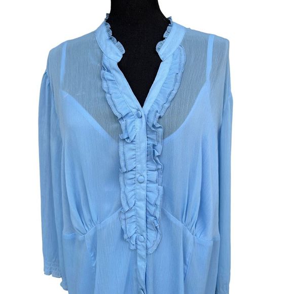 Lane Bryant Women's Light Blue Button Front Ruffle Gauze Blouse Size 26/28 - Picture 11 of 12